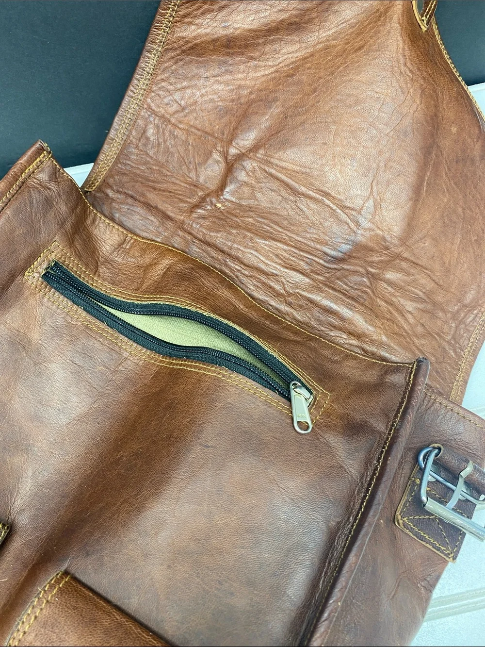 MaheTri Historic Brown Leather Backpack Messenger Bag